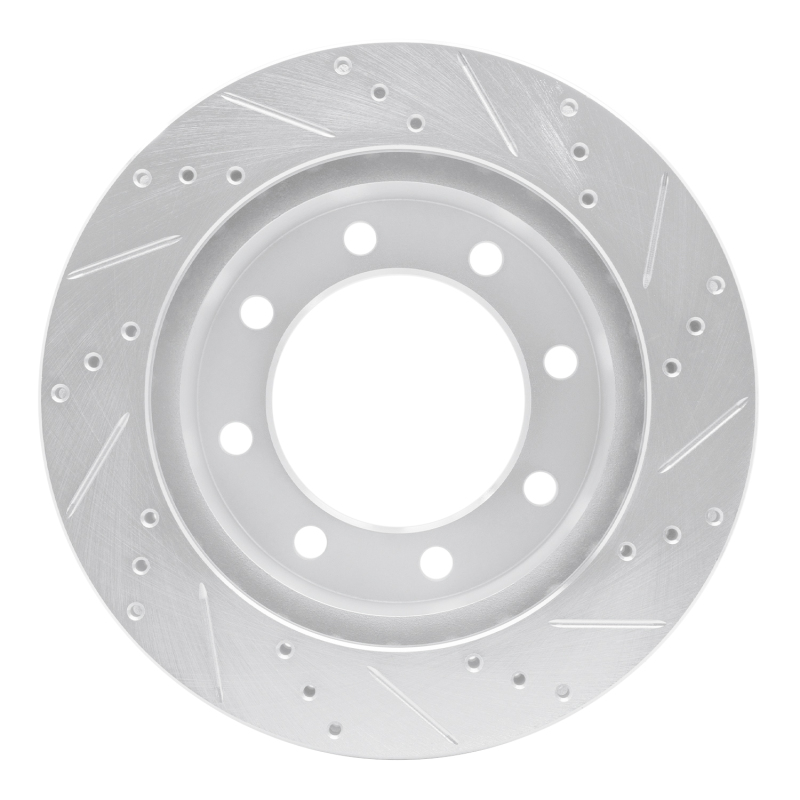 Ford F-250 Super Duty Brake Rotor (1) - Front Left - R1 Concepts - Drilled & Slotted - Silver - `99-`05